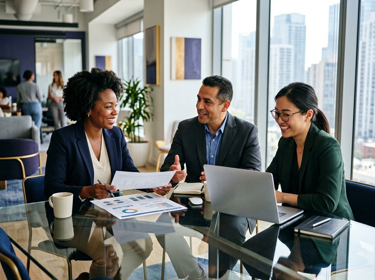Financial professionals collaborating around a conference table